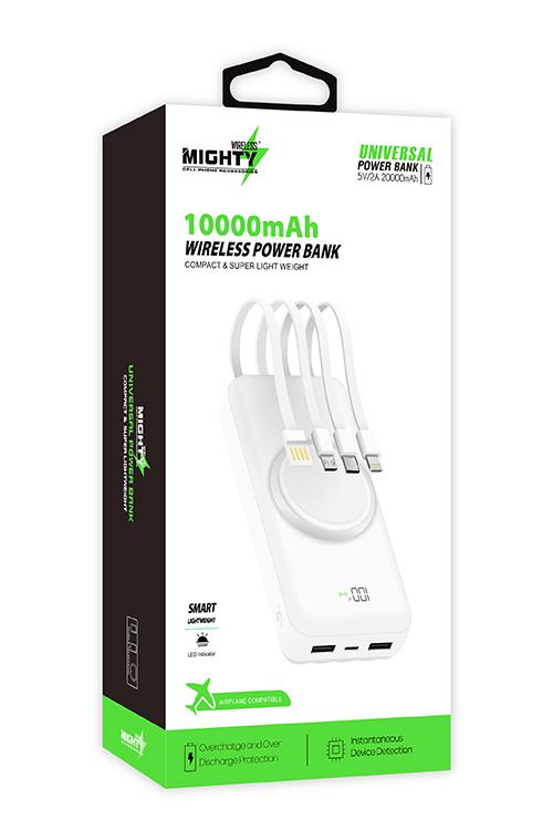 Mighty 20,000mAh 4 in 1 Cable Wireless Charging Power Bank White MK110 